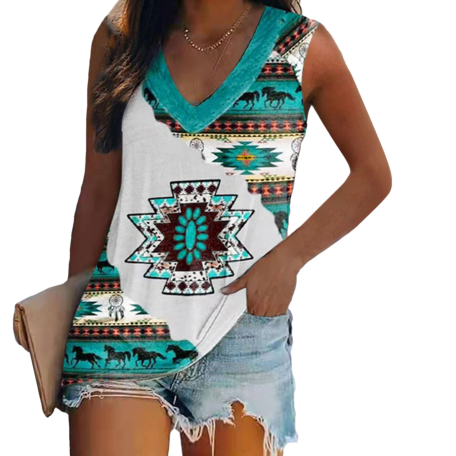 Y2K Ethnic Fashion - Этнический стиль, красочные топы на бретелях