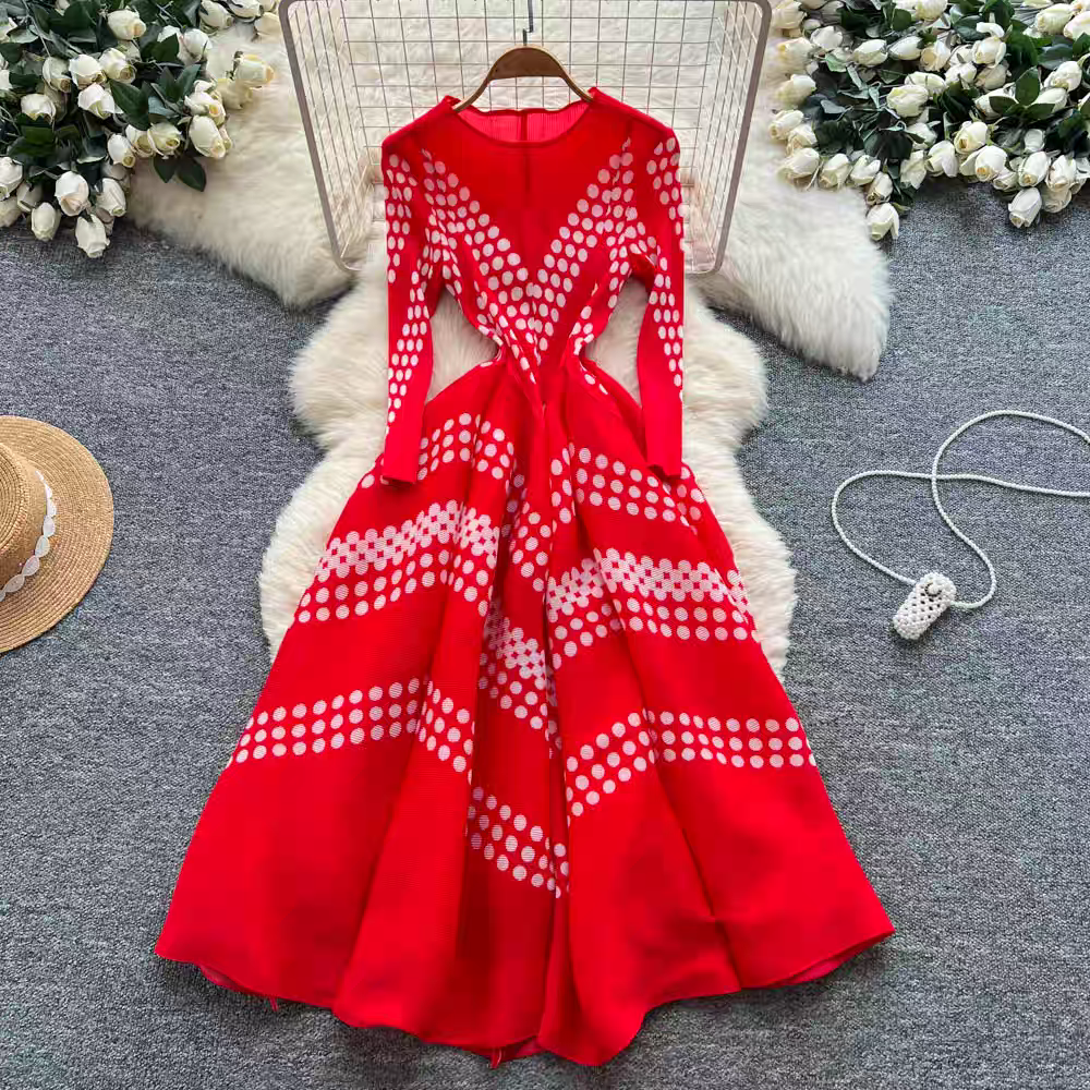 Ethnic Fashion Dress - Элегантное плиссированное платье в горошек с