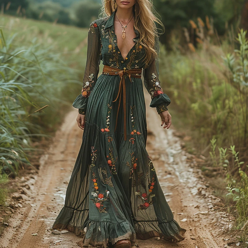 Ethnic Boho Fashion - Этническое модное винтажное платье с цветочным