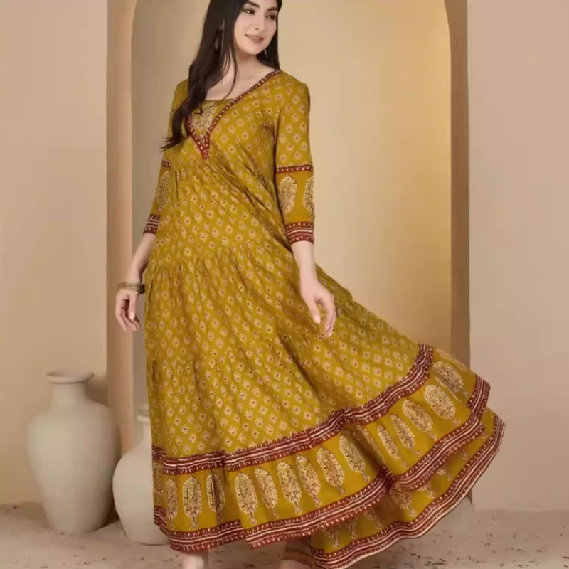 Fashion Ethnic Indian Clothing - Индийское традиционное тонкое хлопковое платье с