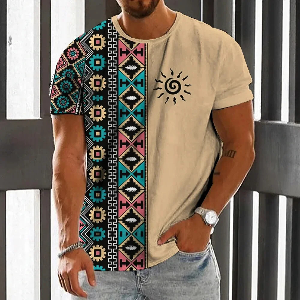 Men'S Ethnic Fashion Trends - Винтажная мужская футболка в этническом стиле,