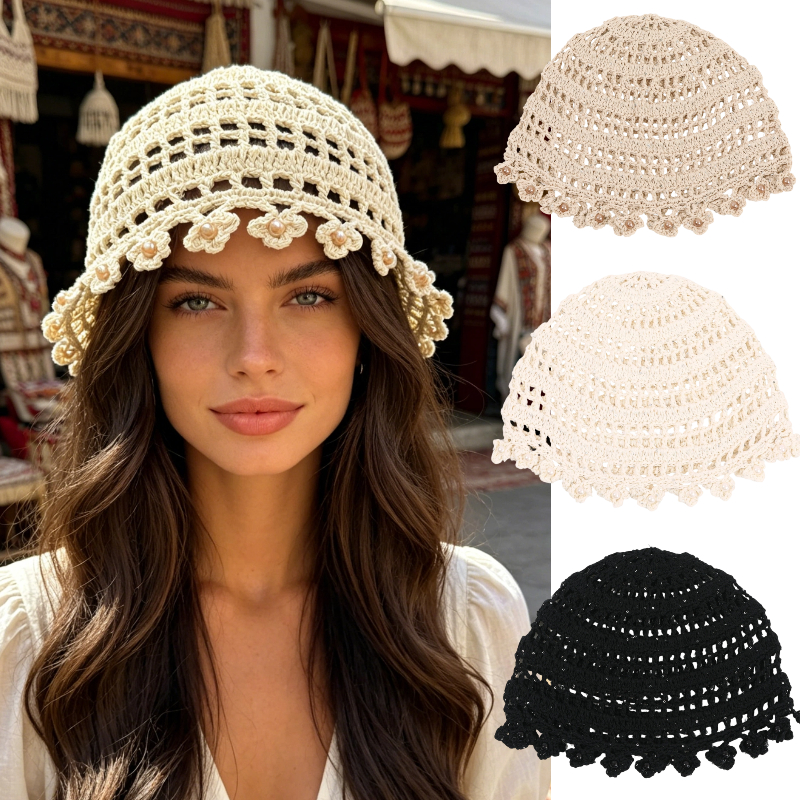 Ethnic Boho Fashion - Вязаная крючком ажурная шляпа-козырек ручной работы: