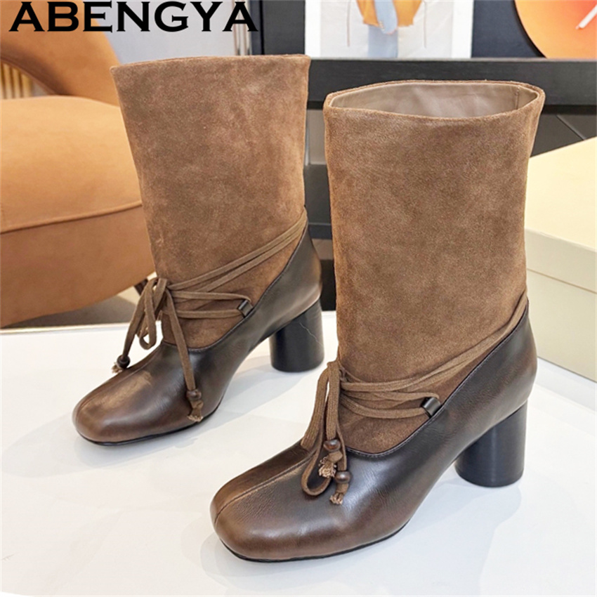 Ethnic Fashion Week - Женские ботинки ABENGYA на массивном каблуке,